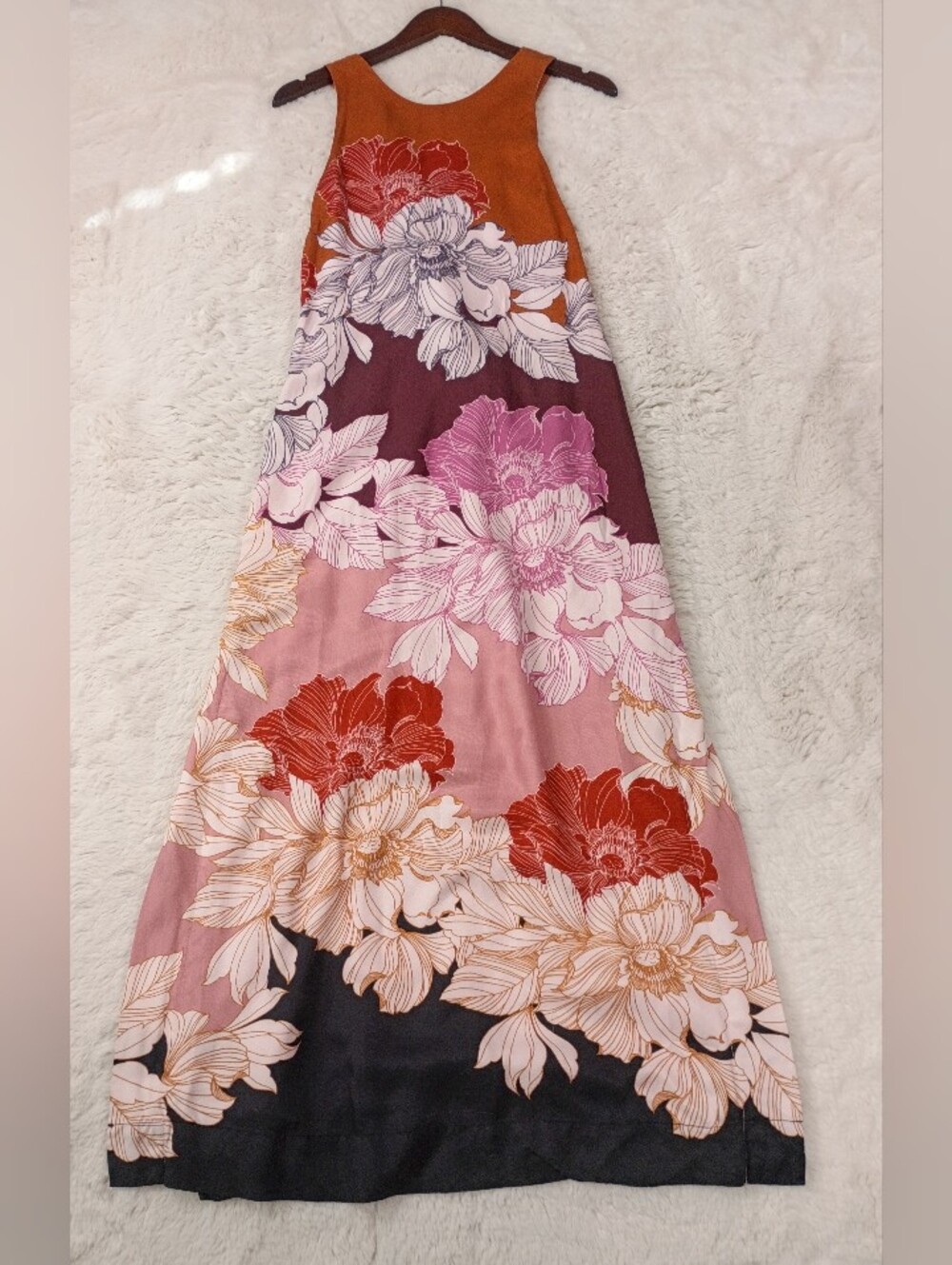 Anthropologie Maeve Floral Twist Back Maxi Dress - Orange Multi Colorblock - XS - Picture 5 of 10